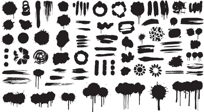 Massive collection of black ink splatters spray paint drips and grungy brush strokes graphic design elements pack with splatter graffiti background illustration collection isolated spraypaint