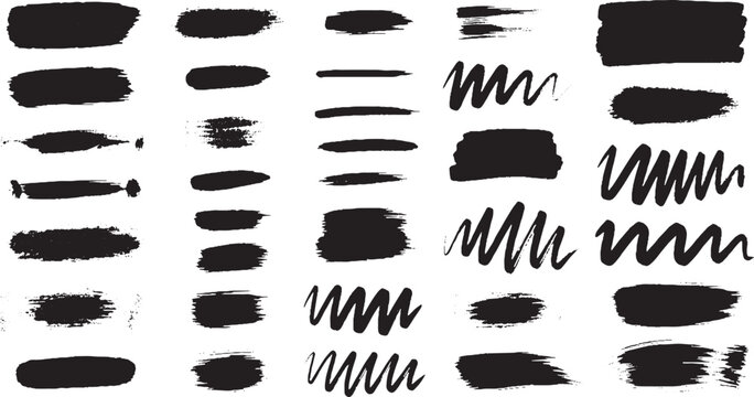 Set of various black ink brush strokes and zigzag lines with hand drawn collection abstract illustration straight background creative isolated decoration minimalist composition ornamental