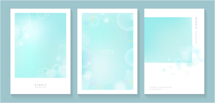 淡いミントブルーと透ける泡を使った縦長フレームデザインの夏向けテンプレートセット