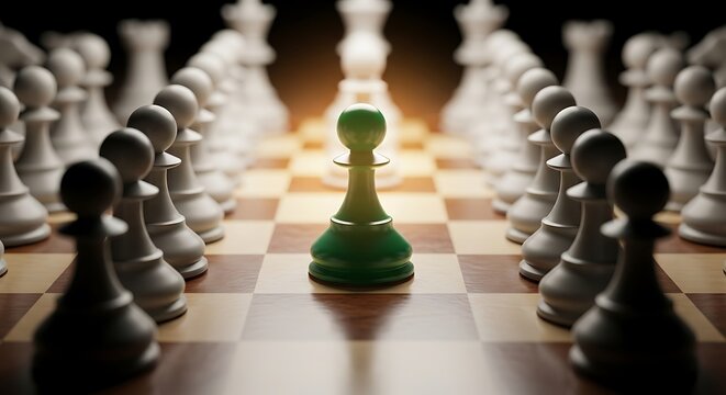 Chessboard Confrontation - A Green Pawns Strategic Stand.