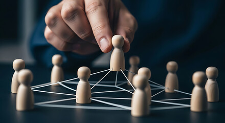 Obraz premium Connecting people a network of wooden figures representing relationships and collaboration
