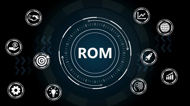 Futuristic Circular Technology Interface HUD Animation with ROM Text.