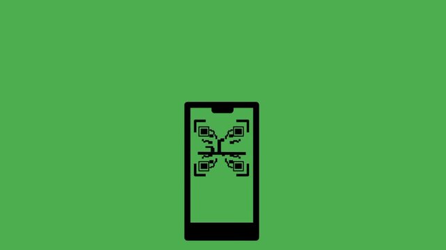 Mobile phone scanning payment code with money flow symbol. Digital transaction concept in simple outline style