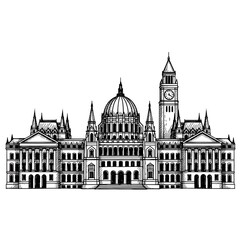 Obraz premium Historic Gothic Architectural Building Illustration.