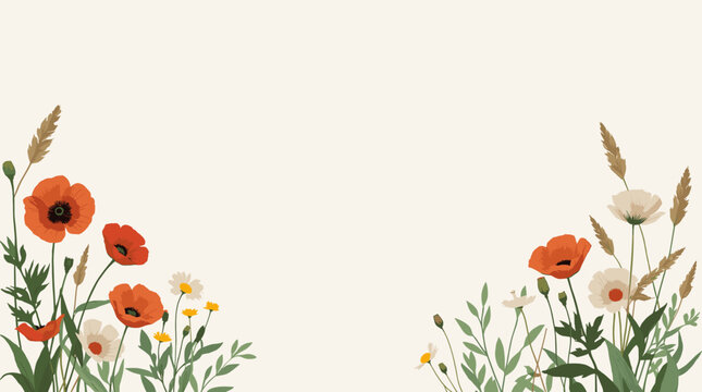 A striking digital illustration of a red flower and green foliage. Ideal for botanical themes, springtime concepts, or adding a touch of natural beaut