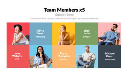 Team Members x5 – Corporate Team Presentation, Employee Profiles and Staff Introduction Animation, Modern Business Infographic for Company and Marketing Showcase
