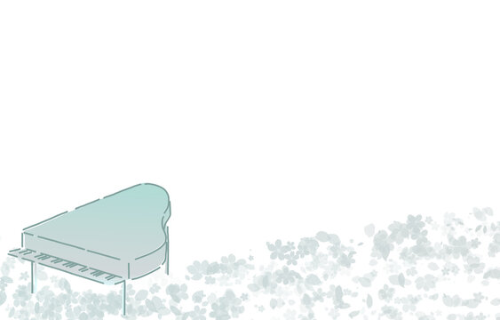 青い花とグランドピアノのイラスト