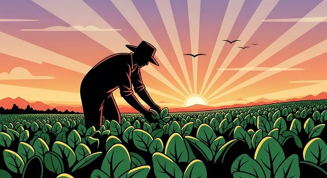 Farmer in Field at Sunset. (3)