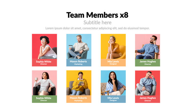 Team Members x8 &ndash; Corporate Team Presentation, Employee Profiles and Staff Introduction Animation, Modern Business Infographic for Company and Marketing Showcase