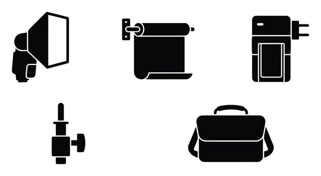 Professional photography studio equipment light modifiers battery chargers and travel essentials set for creative graphic projects web icons and business presentations