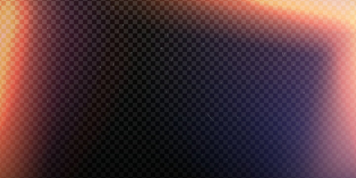 Film light flare with vintage leak effect for photo overlay. Artistic film grain and burn texture - nostalgic camera atmosphere with gradient tones for creative movie projects and retro designs.