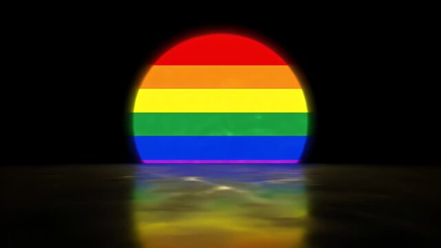 Rainbow Pride Egg Shape Glowing Against Dark Background Reflecting on Wet Surface Symbolizing Diversity and New Beginnings