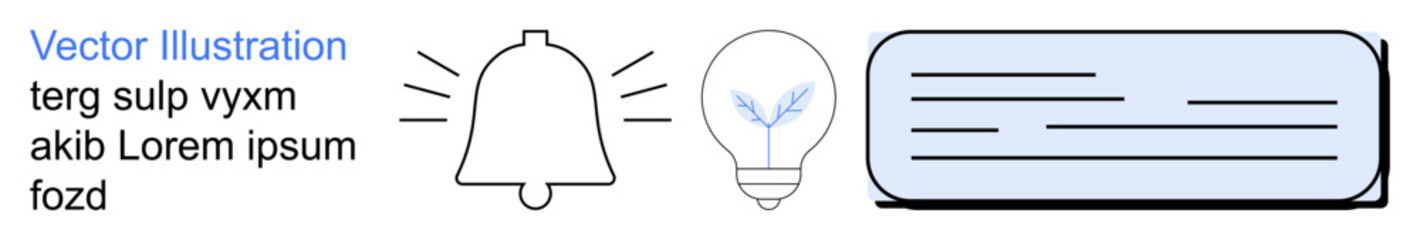 Notifications, creativity, ideas, UX design, communication, productivity. Bell icon, lightbulb and textbox. Notifications and creativity for digital tools and concepts © robu_s