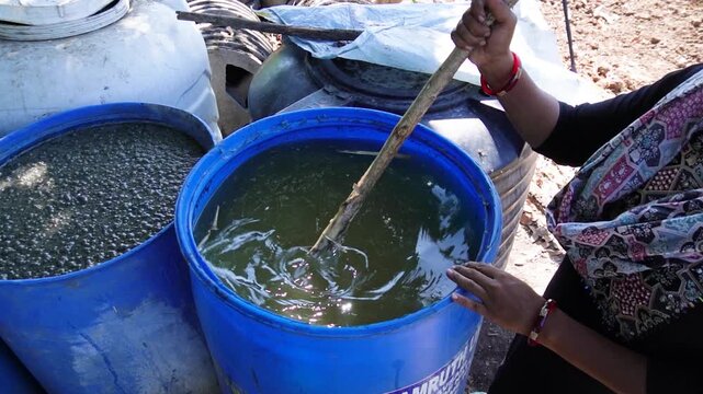 Jeevamrut is a natural liquid fertilizer made from cow dung, urine, jaggery, gram flour, soil, and water. It boosts soil fertility, microbial activity, and supports healthy, eco-friendly crop growth.