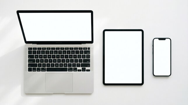Electronics display with laptop tablet and smartphone on a desk