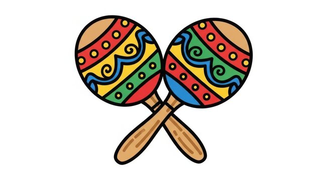 Vibrant cartoon maracas with colorful patterns on a white background colorful objects crossed positi