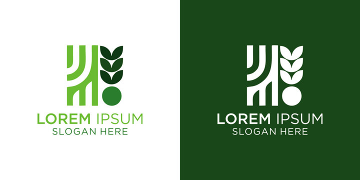 Modern smart farm logo designs with plant elements and lorem ipsum text