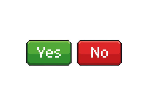 Yes or No decision buttons with pixelated retro game style, red and green choices
