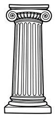 Fototapeta premium A striking black and white line drawing of a classical Ionic column featuring distinctive volute capitals and fluted shaft, perfect for educational materials, historical presentations, or