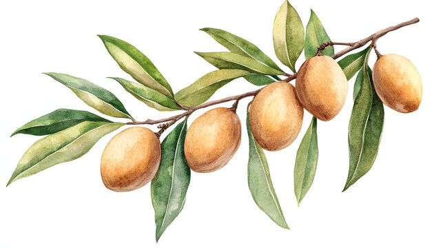 Argan tree on a 2D watercolor branch.