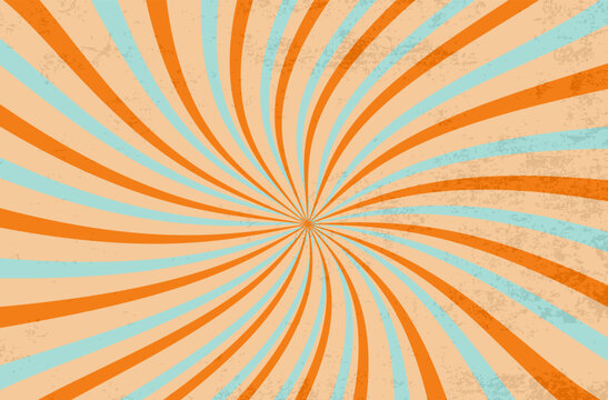 Retro Sunburst Background &ndash; Vintage Grunge Spiral Rays Design