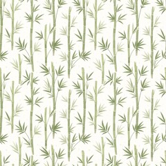 Fototapeta premium Minimal Bamboo Seamless Pattern on White Background, Natural Green Botanical Design