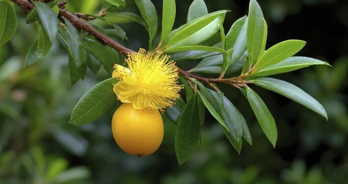 Kumquat tree with green leaves.