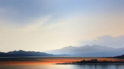 Fototapeta premium Golden light spills over calm lake surface