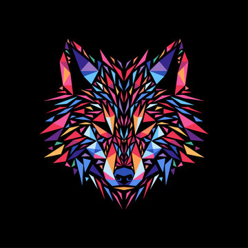 Geometric Wolf Head Illustration &ndash; Colorful Polygon Art