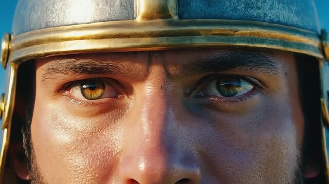 Close-up view of a Roman soldier.