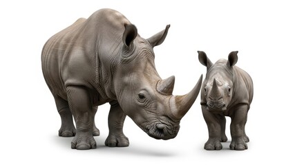 Obraz premium Majestic Rhinoceros Family Portrait Standing Side by Side