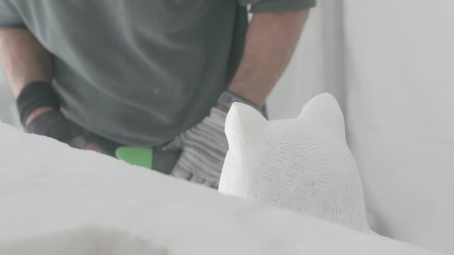 Artist Carving Marble Statue Close Detail Shot