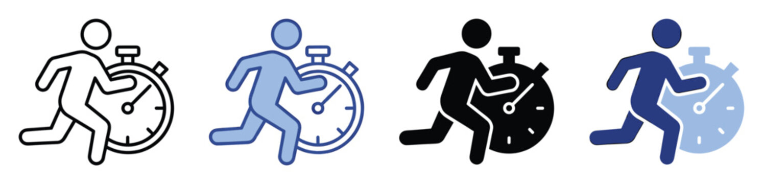 Running person icon depicted with a stopwatch symbolizing speed, time management, and performance, perfect for fitness applications or productivity software.