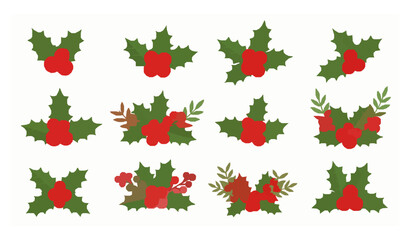 Holly berry icons set Christmas decoration vector illustration © Md