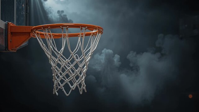 basketball hoop with net in dark stormy sky dramatic lighting