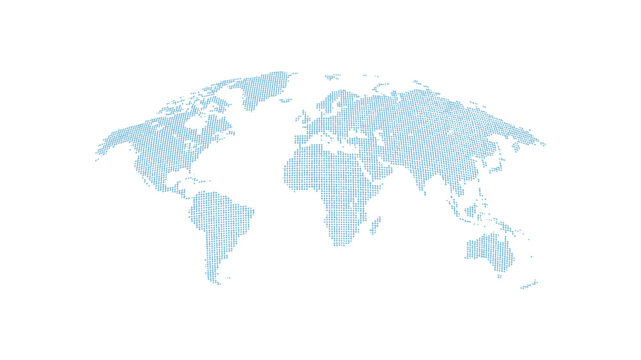 Abstract Fine Dotted World Map Vector &ndash; Minimalist Flat Blue Small Halftone Earth Illustration on White Background
