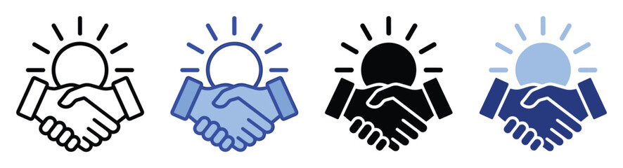 Fototapeta premium A compelling graphic featuring a handshake and a shining sun symbolizing successful partnership agreement innovation and collaboration perfect for business presentations and app icons.