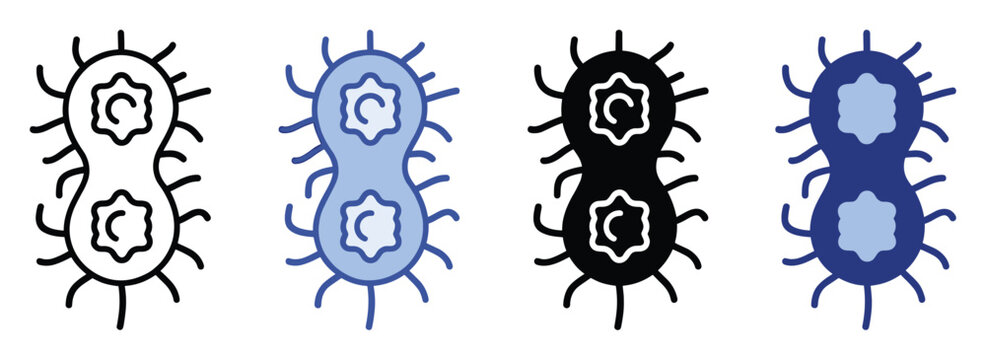 Microorganism binary fission icon set depicting cellular division and reproduction for microbiology educational resources biological research and scientific presentations