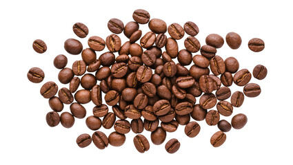 Obraz premium Pile of roasted coffee beans, isolated on transparent background