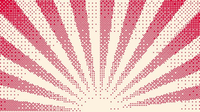 Pixel radial burst rotating red white background