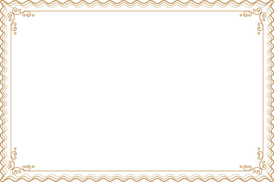 Elegant Wavy Golden Border Frame with SwirlsCorners. Design print for greeting cards, wedding invitations, restaurant menu, royal certificates. Set 1701
