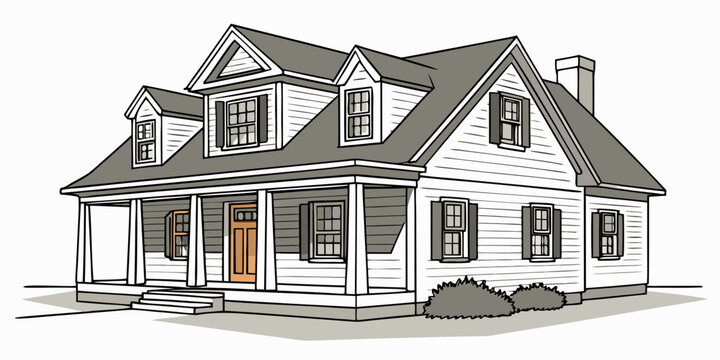 Traditional two-story house with a sloped roof and dormer windows