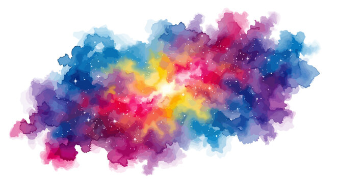 Vibrant Watercolor Nebula Galaxy Illustration with Stars and Swirling Colors