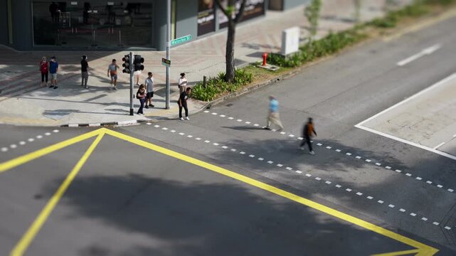 Top View Traffic and Pedestrian Flow Singapore Timelapse
