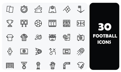 30 Football and Soccer Line Icons Set for Sports and Tournament Design © Vish Art