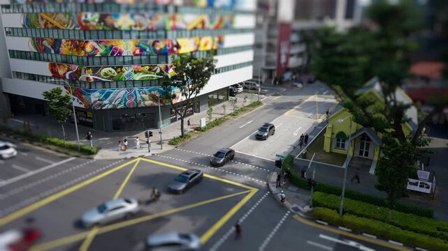 Elevated View Busy Intersection Bugis Singapore Timelapse