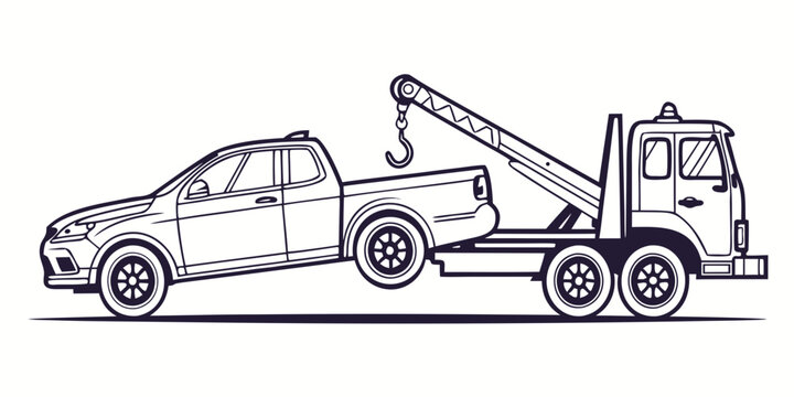 A cartoon truck and car towing a trailer with a boat on it