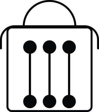 Simple black and white line drawing of a vintage radio with three knobs