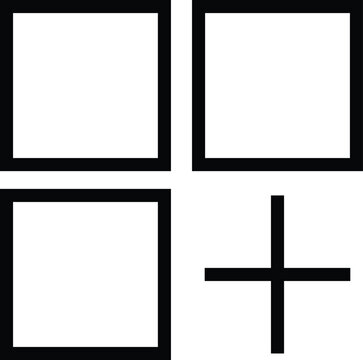 Minimalist black and white icon set four squares and a plus sign