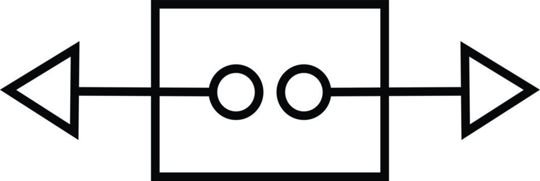 Schematic representation of a diode with two circular elements inside a rectangle